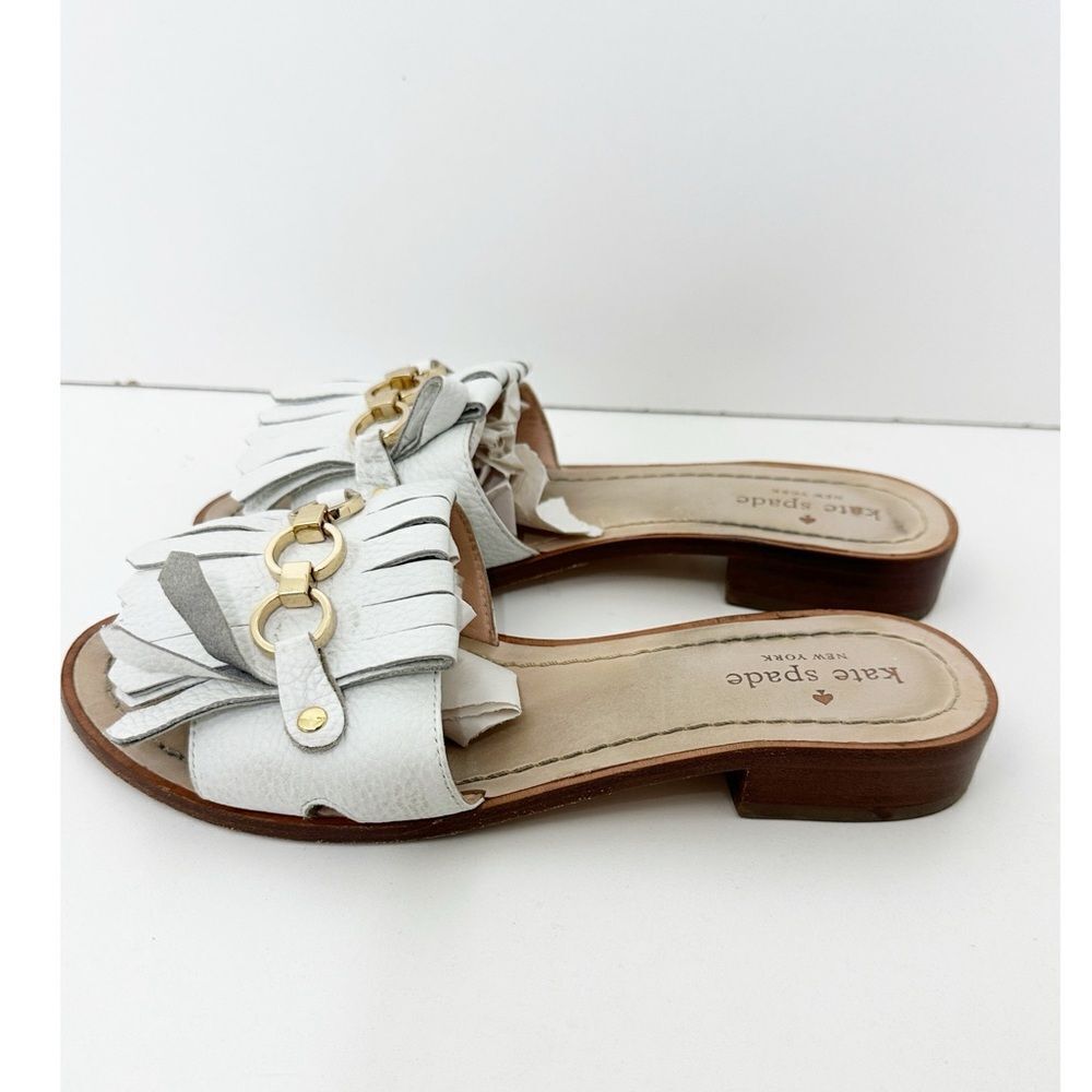 Kate Spade Brie White Leather Fringe Slide Sandal Size 7 - Picture 6 of 12